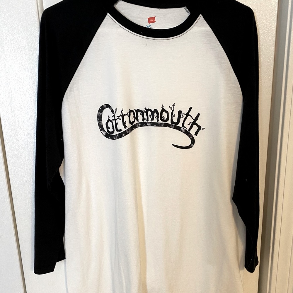 Hand made cottonmouth logo on Raglan shirt
